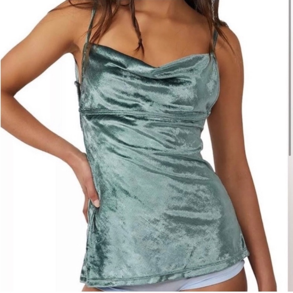 NEW Free People All Night Velvet Tunic Strappy Tank Green